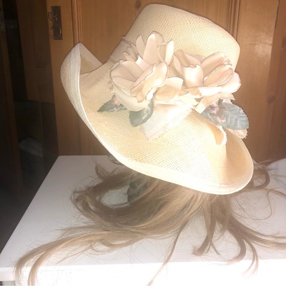 Vintage Barabara Allen custom raffia hat w detachable flower ornament - Picture 4 of 11